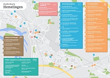 Übersichtskarte zu Beratungsangeboten, Unterstützungsangeboten, Freizeitangeboten, Bürgervertretungen, Spielplätzen, Kindertagesstätten und Schulen im Stadtteil Hemelingen.